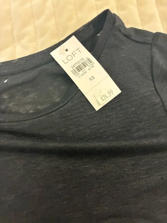 LOFT Linen Black Scoop Neck Short Sleeve Tee NEW XS - Picture 2 of 7